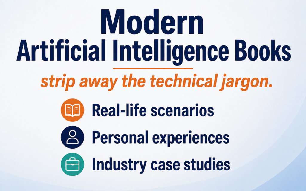modern artificial intelligence books use real life scenarios and personal experiences.